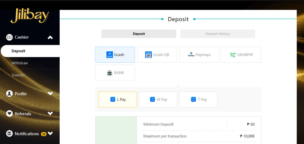 Jilibay Deposit page